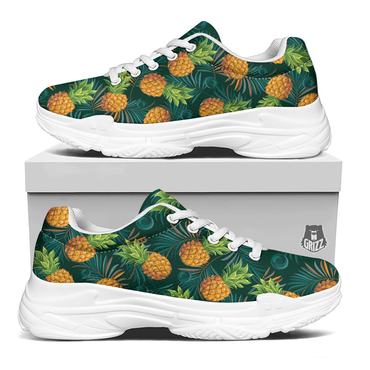 Pineapple Summer Print Pattern White Chunky Shoes-grizzshop