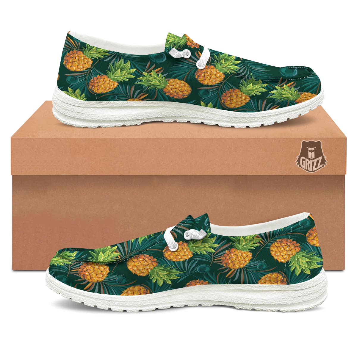 Pineapple Summer Print Pattern White Loafers-grizzshop