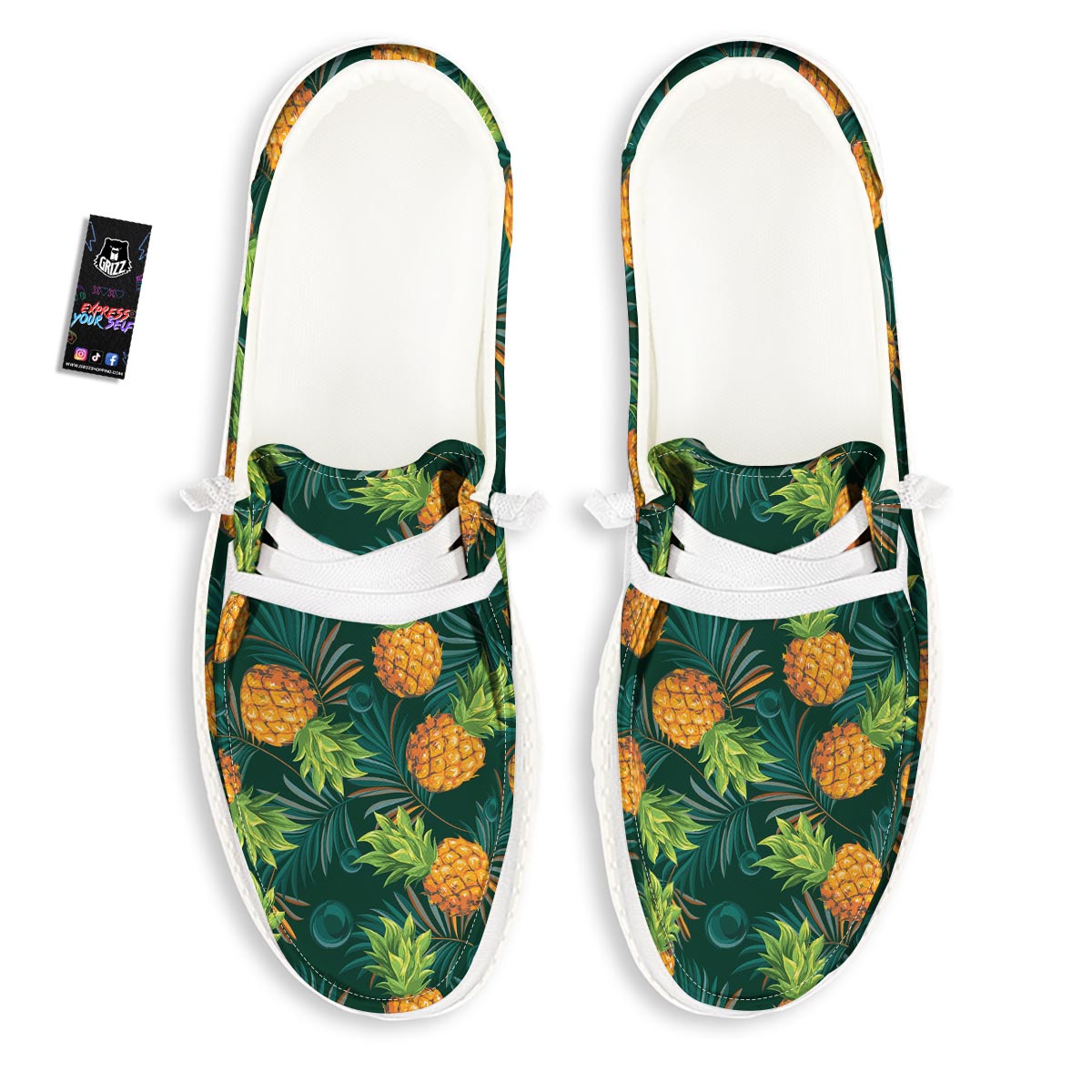 Pineapple Summer Print Pattern White Loafers-grizzshop