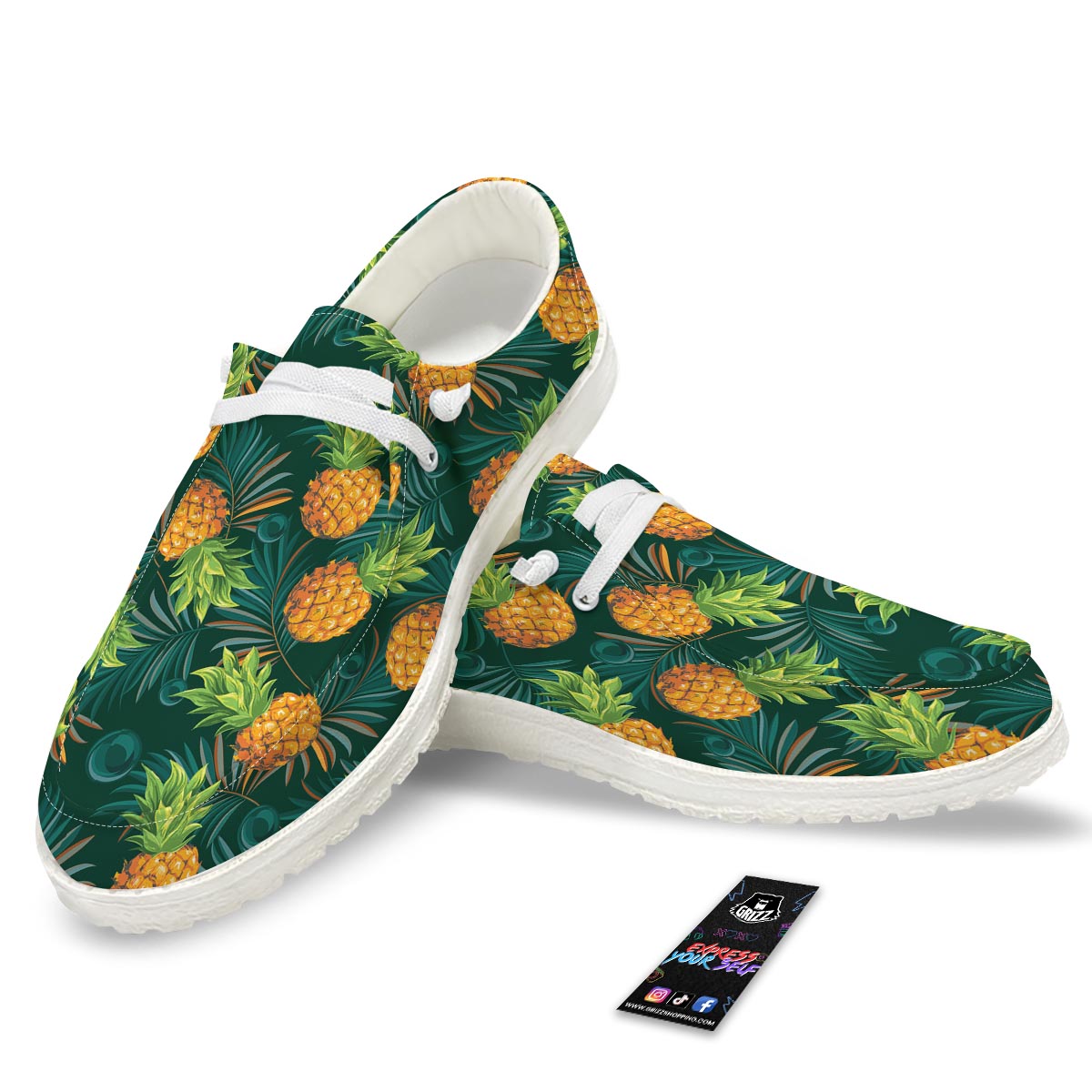 Pineapple Summer Print Pattern White Loafers-grizzshop