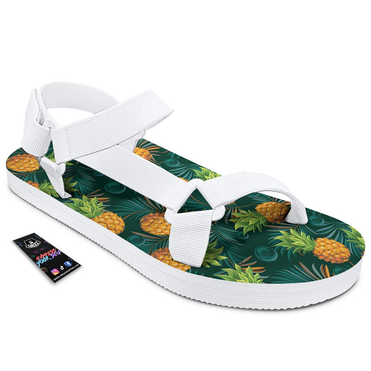 Pineapple Summer Print Pattern White Open Toe Sandals-grizzshop
