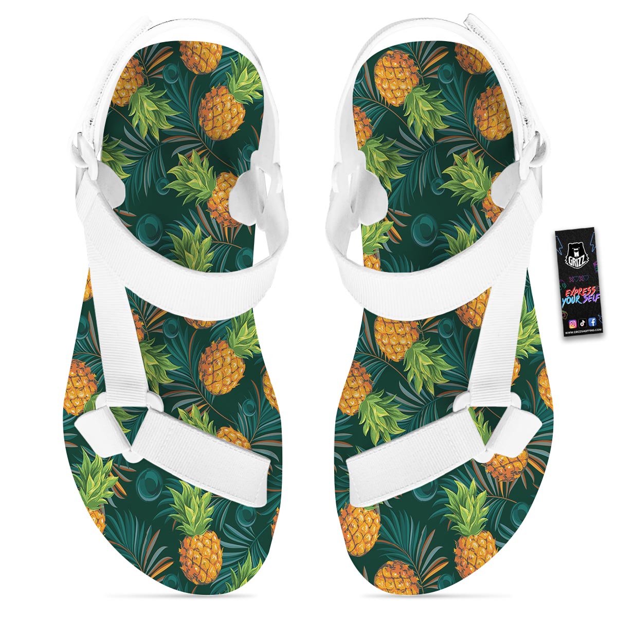 Pineapple Summer Print Pattern White Open Toe Sandals-grizzshop