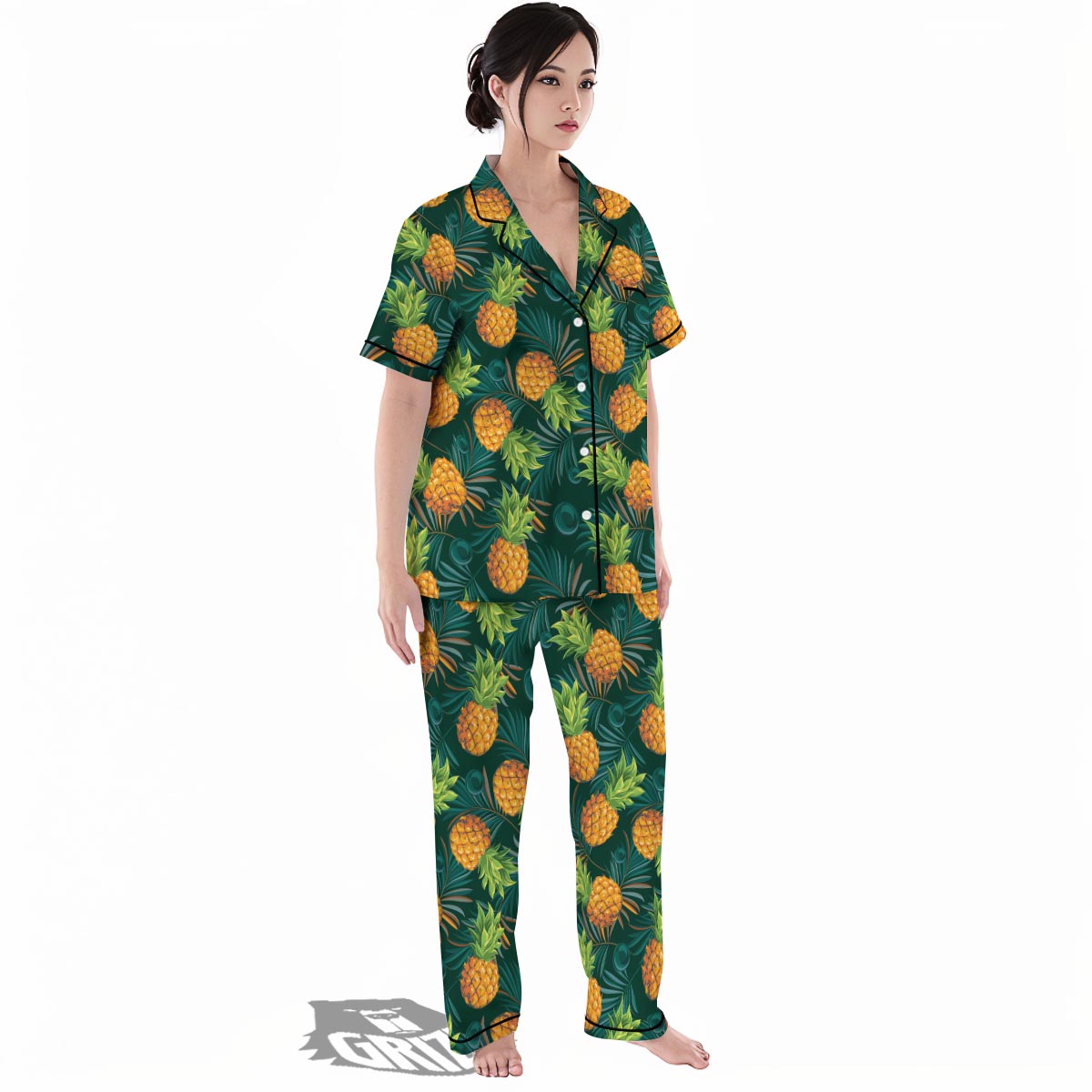 Pineapple Summer Print Pattern Women's Pajamas Set-grizzshop
