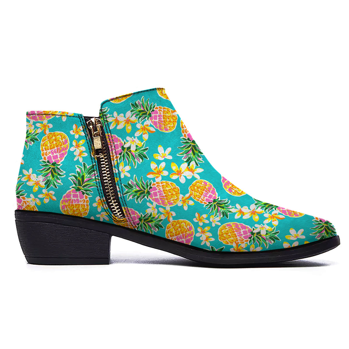 Pineapple Tropical Teal Print Pattern Ankle Boots-grizzshop