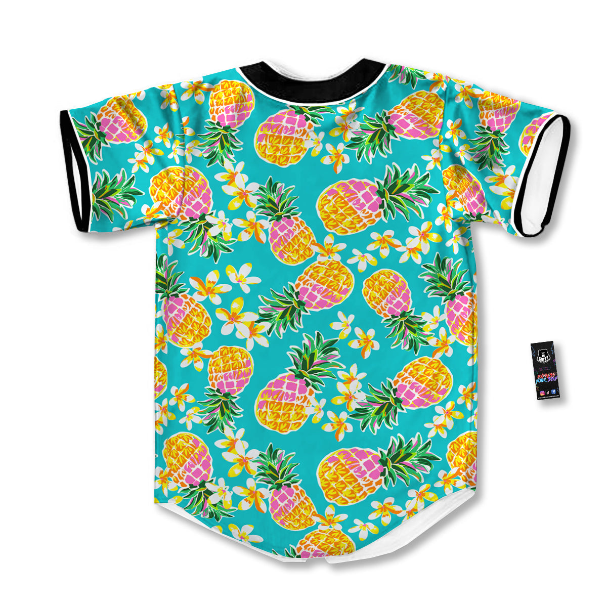 Pineapple Tropical Teal Print Pattern Baseball Jersey-grizzshop