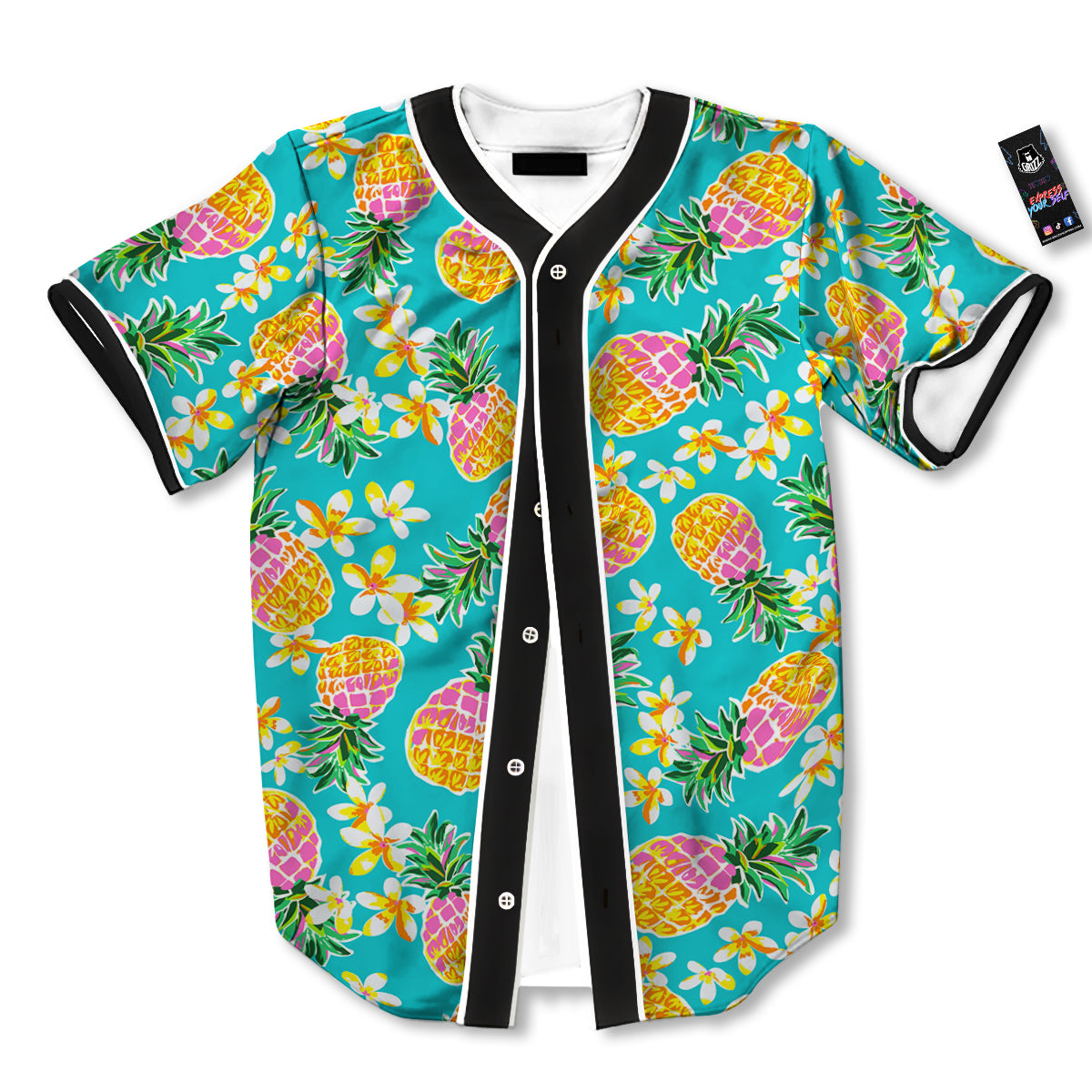 Pineapple Tropical Teal Print Pattern Baseball Jersey-grizzshop