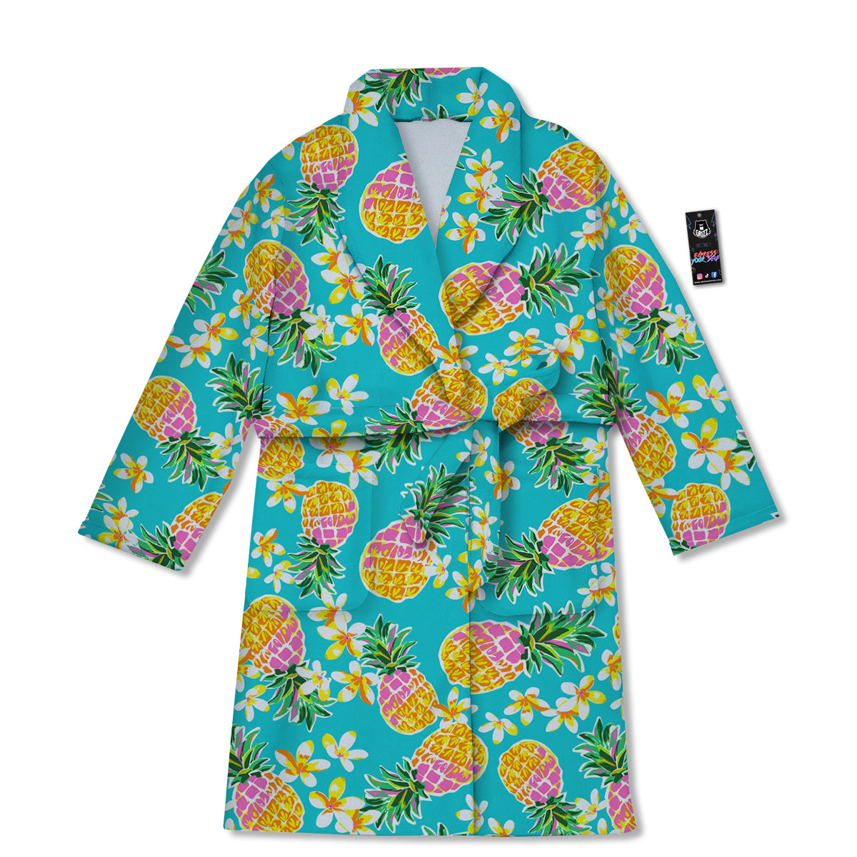 Pineapple Tropical Teal Print Pattern Bathrobe-grizzshop