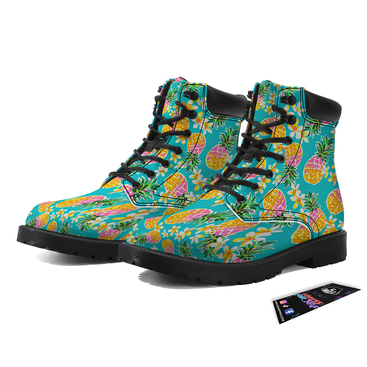 Pineapple Tropical Teal Print Pattern Boots-grizzshop
