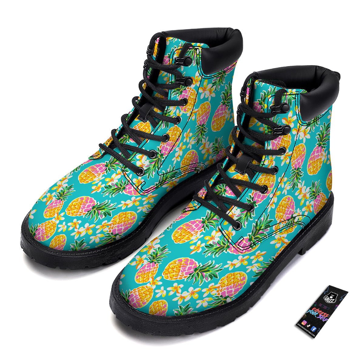Pineapple Tropical Teal Print Pattern Boots-grizzshop