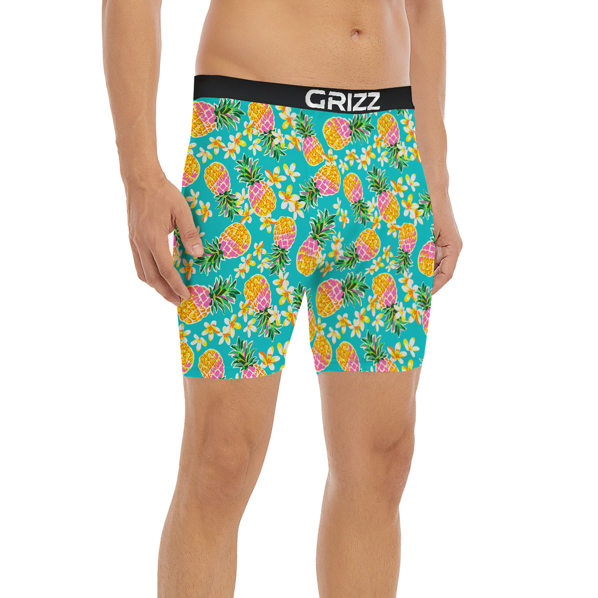 Pineapple Tropical Teal Print Pattern Boxer Briefs-grizzshop