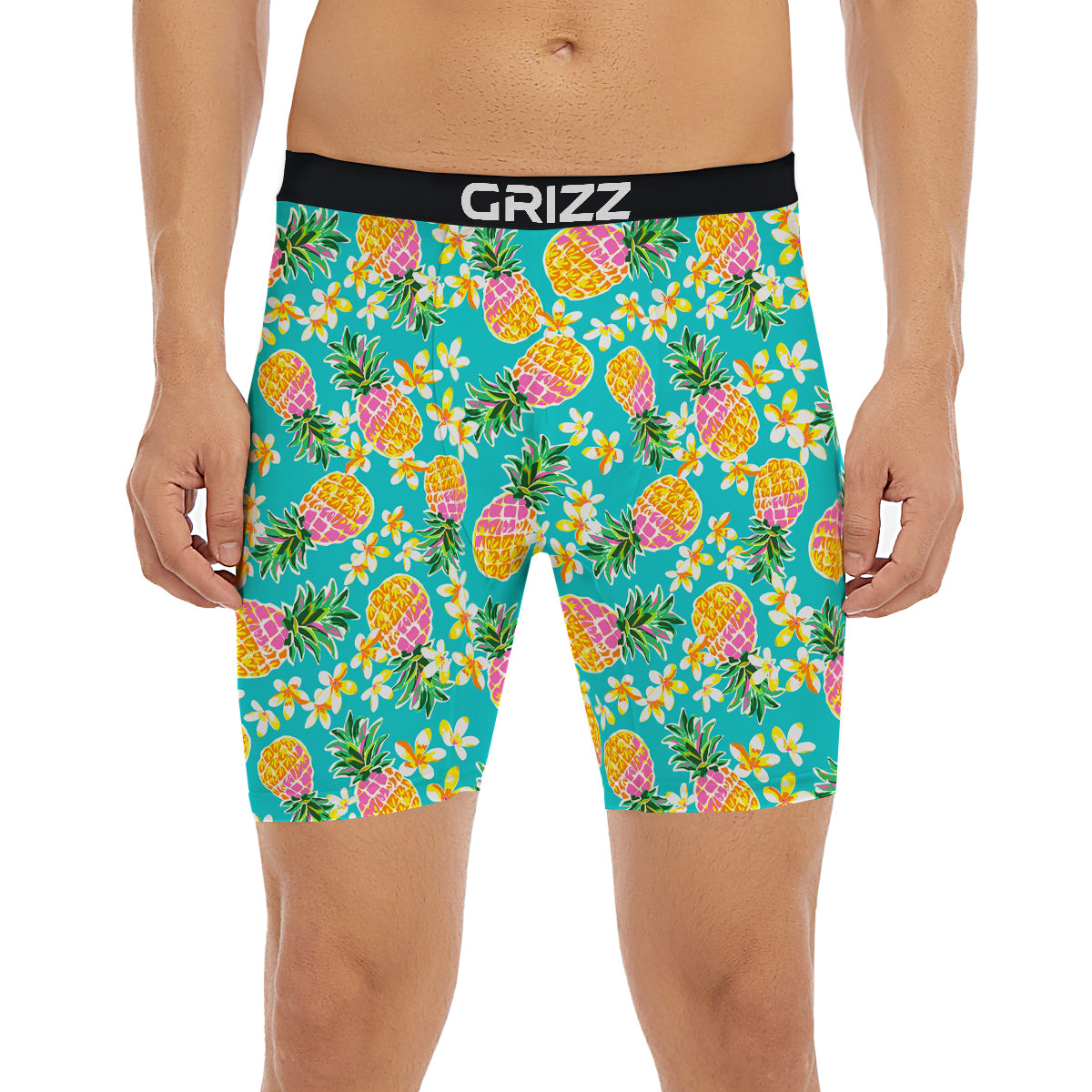Pineapple Tropical Teal Print Pattern Boxer Briefs-grizzshop