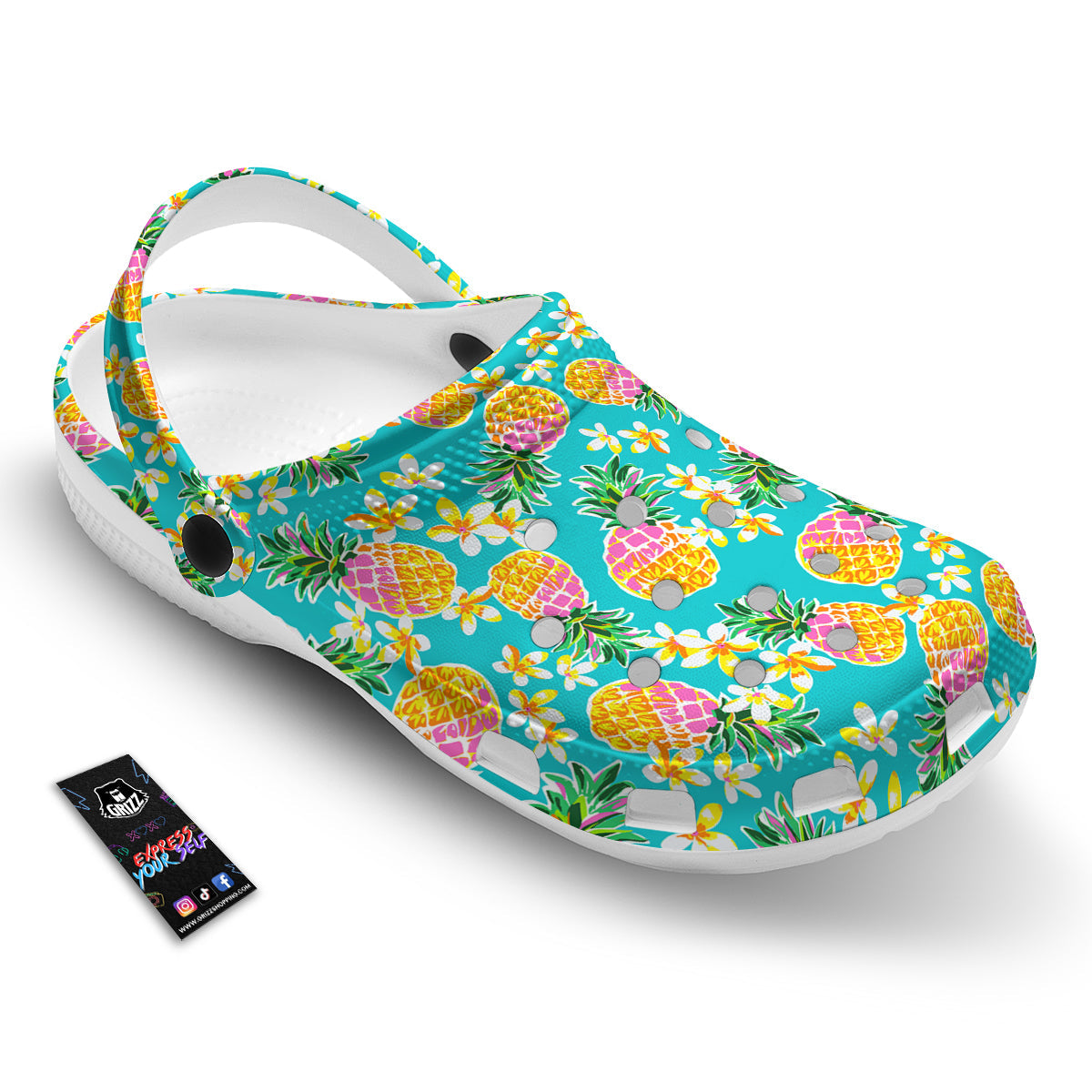 Pineapple Tropical Teal Print Pattern Clog-grizzshop