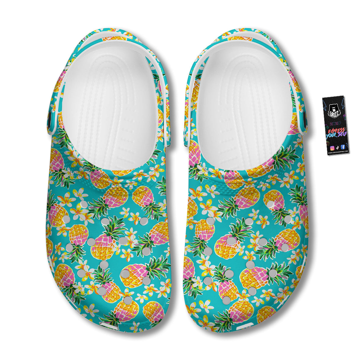Pineapple Tropical Teal Print Pattern Clog-grizzshop