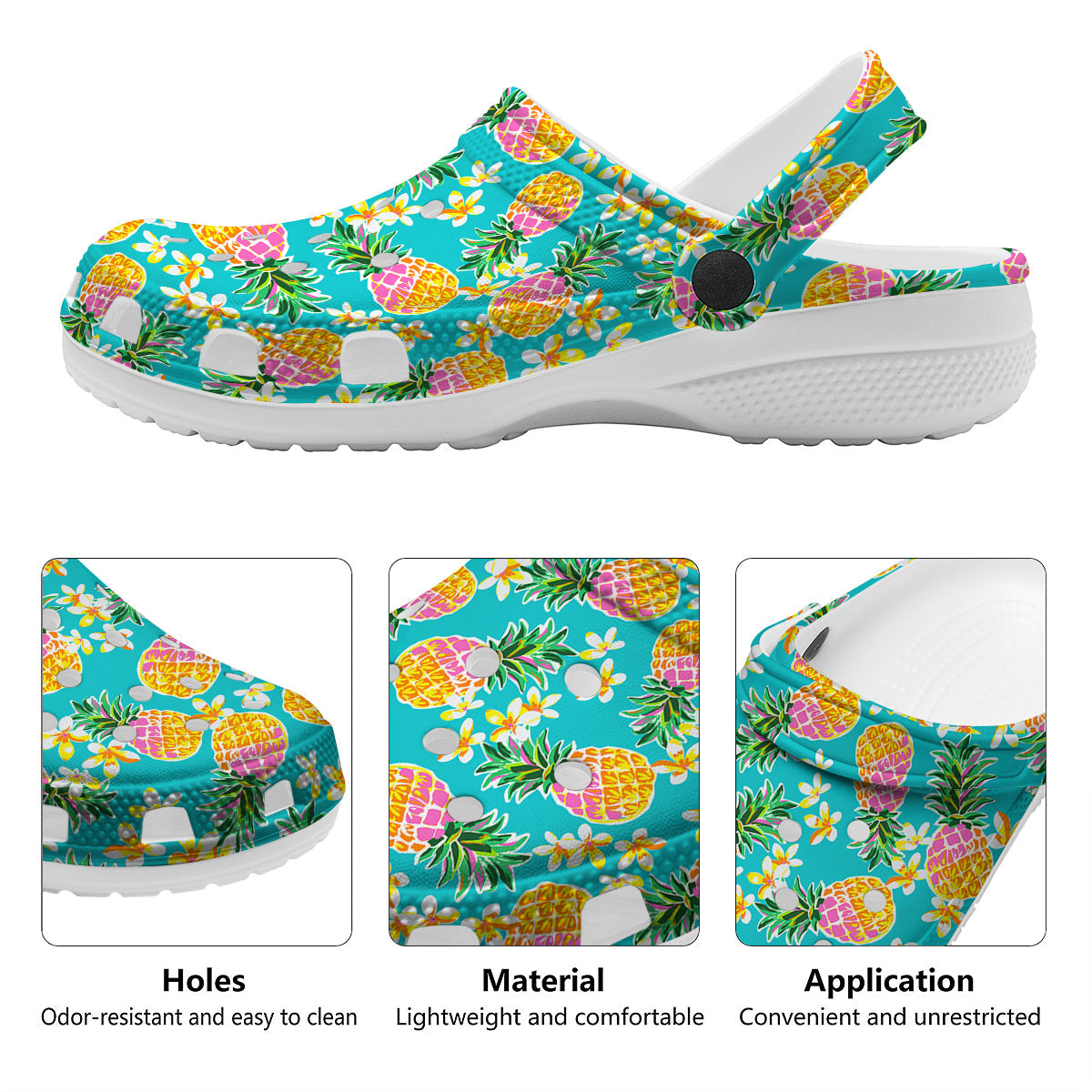 Pineapple Tropical Teal Print Pattern Clog-grizzshop