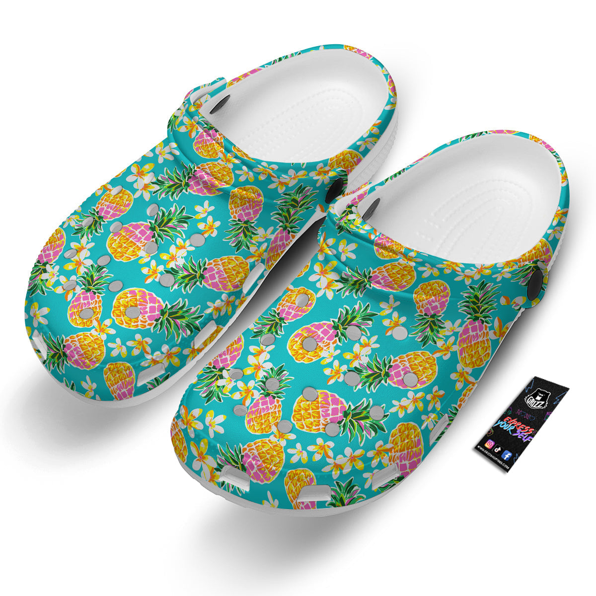 Pineapple Tropical Teal Print Pattern Clog-grizzshop
