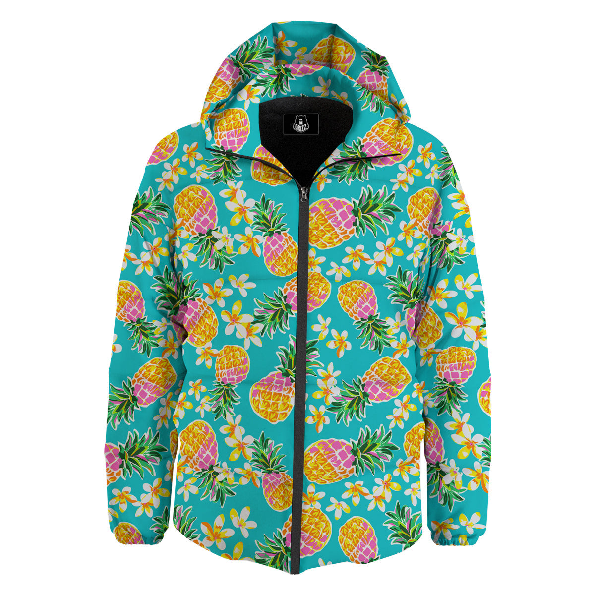 Pineapple Tropical Teal Print Pattern Down Jacket-grizzshop