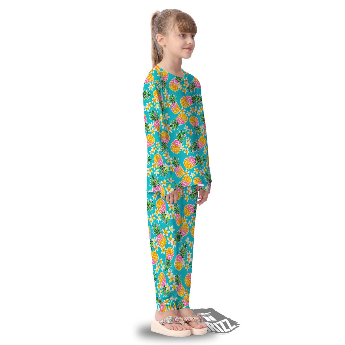 Pineapple Tropical Teal Print Pattern Kid's Pajamas-grizzshop
