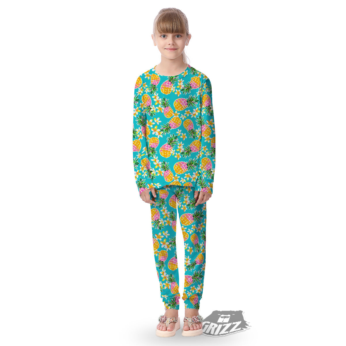 Pineapple Tropical Teal Print Pattern Kid's Pajamas-grizzshop