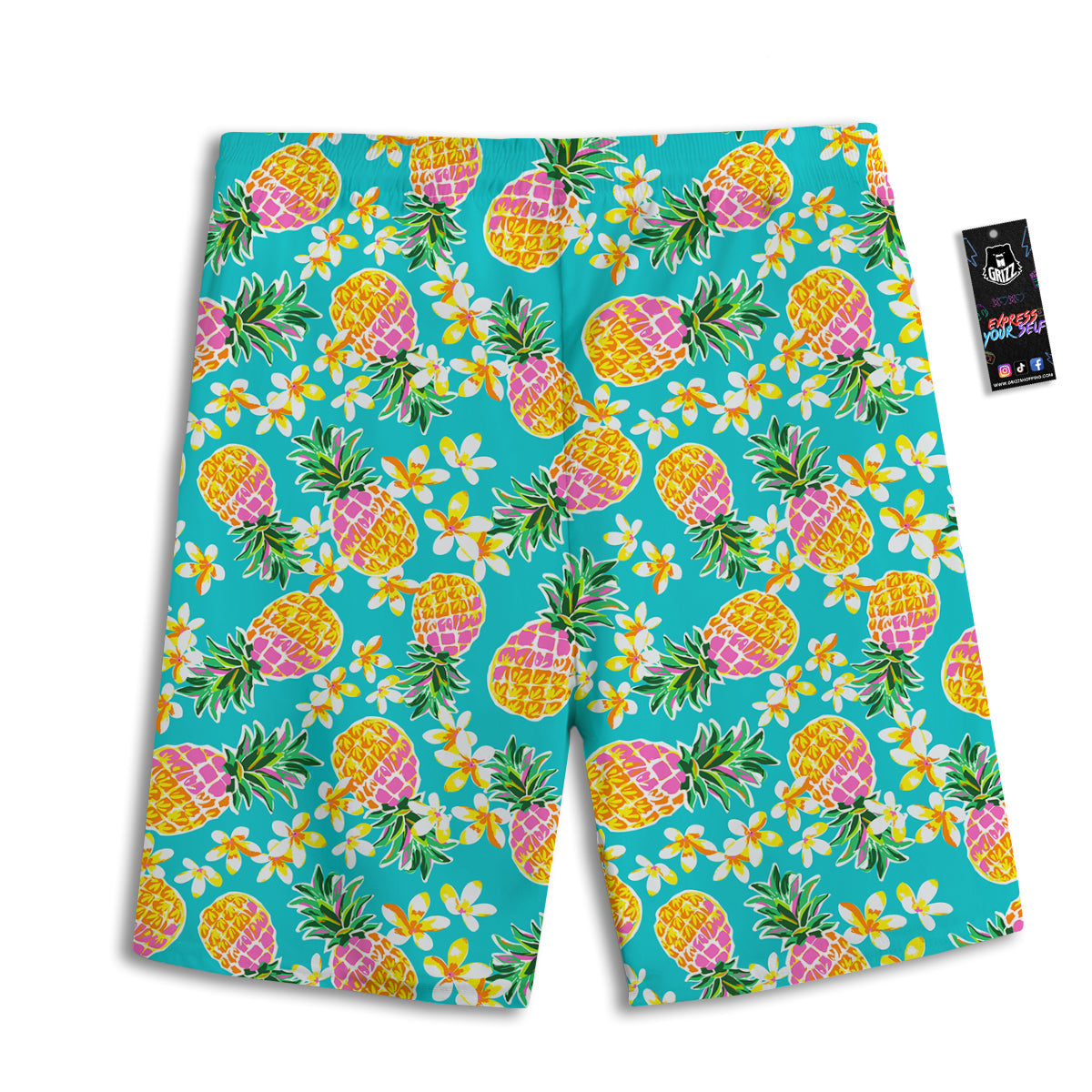 Pineapple Tropical Teal Print Pattern Men's Athletic Shorts-grizzshop