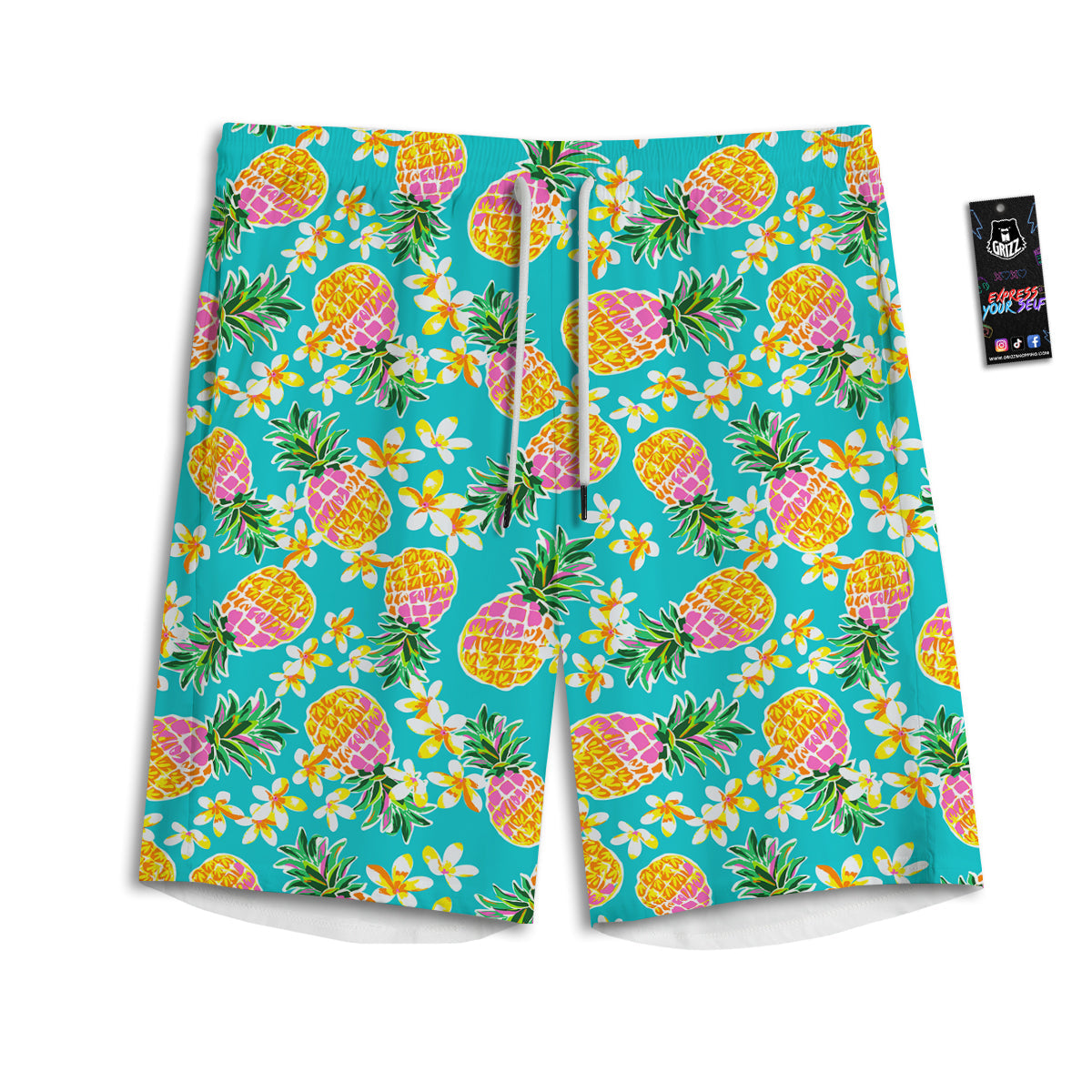 Pineapple Tropical Teal Print Pattern Men's Athletic Shorts-grizzshop