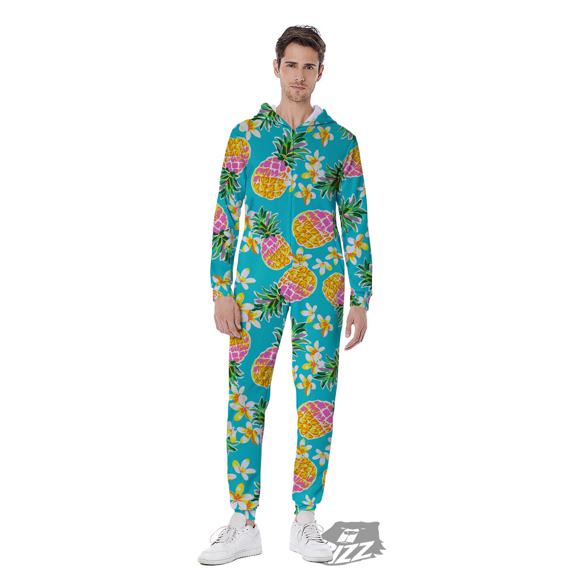 Pineapple Tropical Teal Print Pattern Men's Jumpsuit-grizzshop