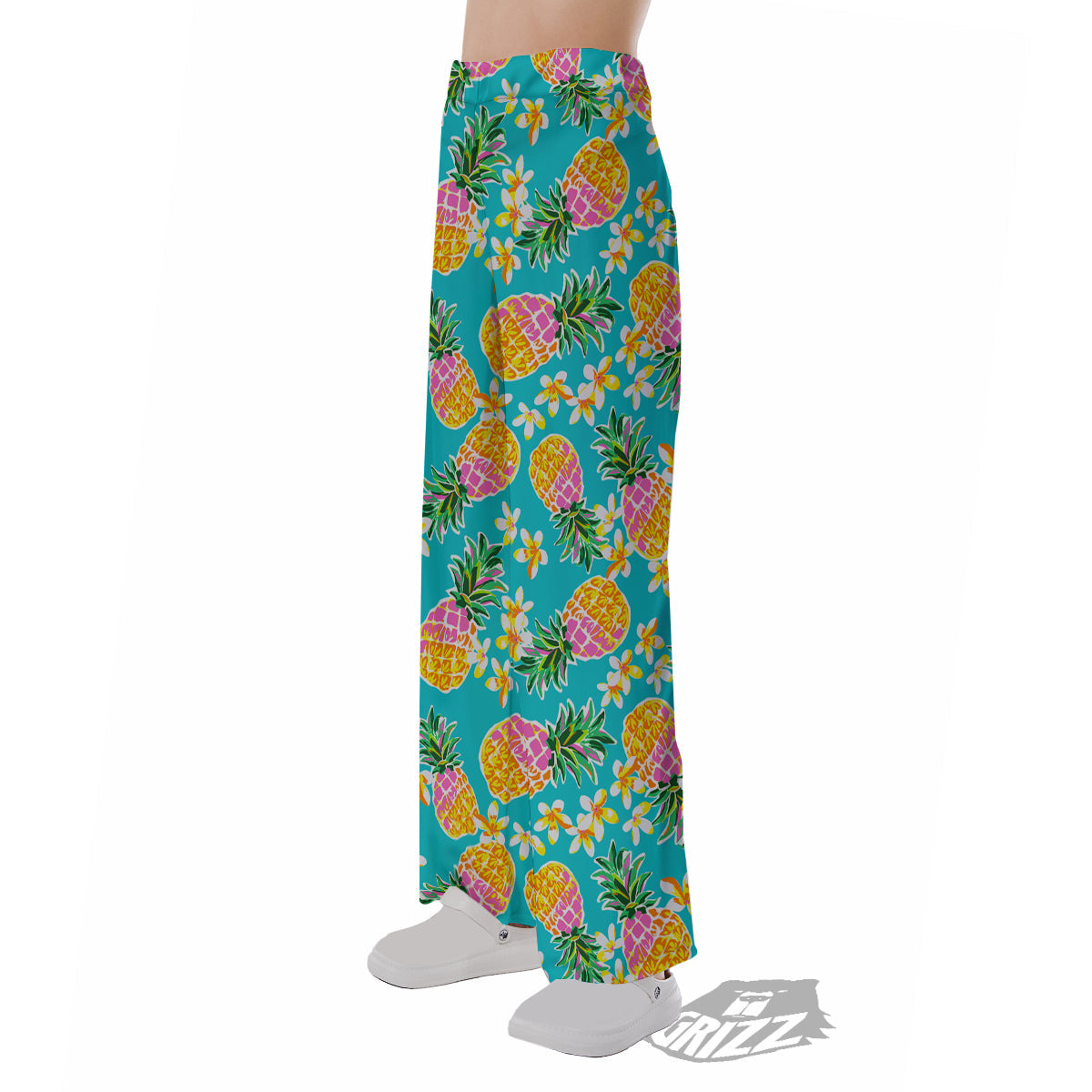 Pineapple Tropical Teal Print Pattern Pajama Pants-grizzshop