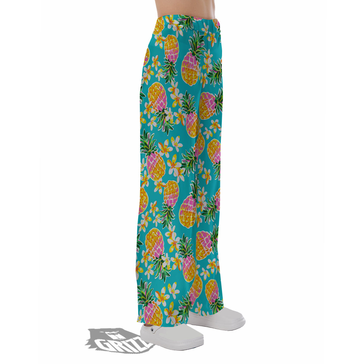 Pineapple Tropical Teal Print Pattern Pajama Pants-grizzshop
