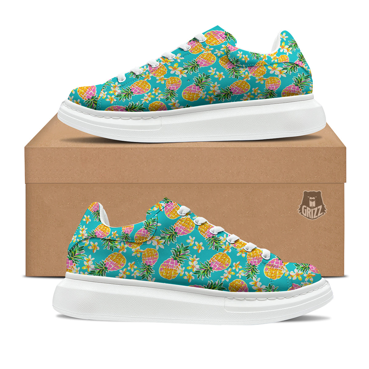Pineapple Tropical Teal Print Pattern Platform Shoes-grizzshop