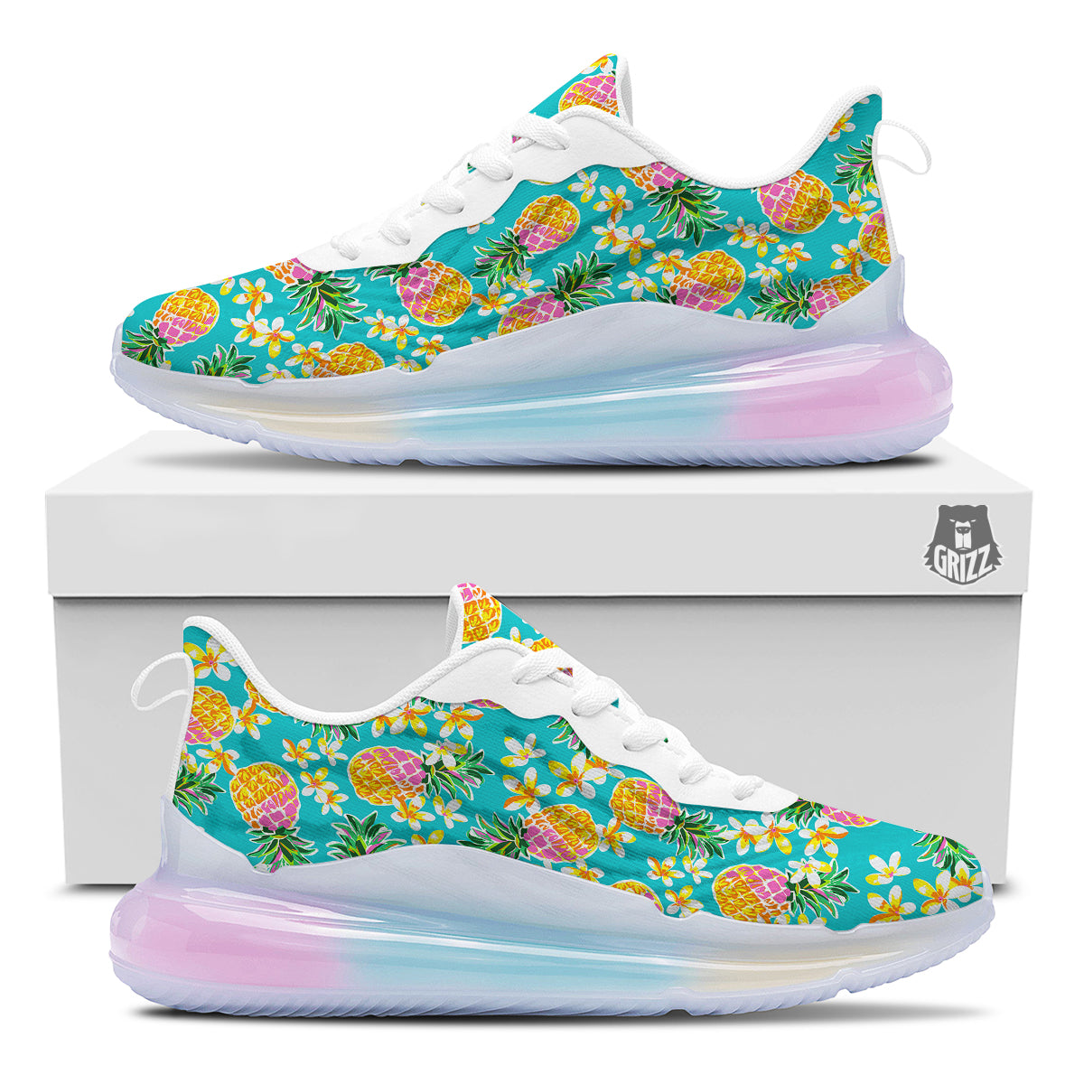 Pineapple Tropical Teal Print Pattern Running Sneakers-grizzshop