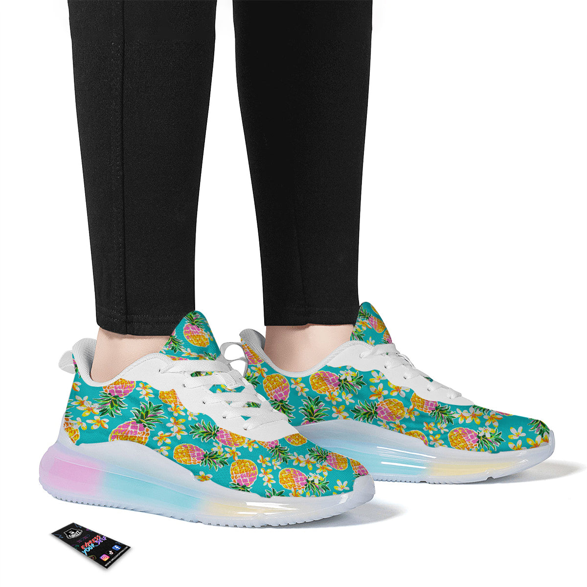 Pineapple Tropical Teal Print Pattern Running Sneakers-grizzshop