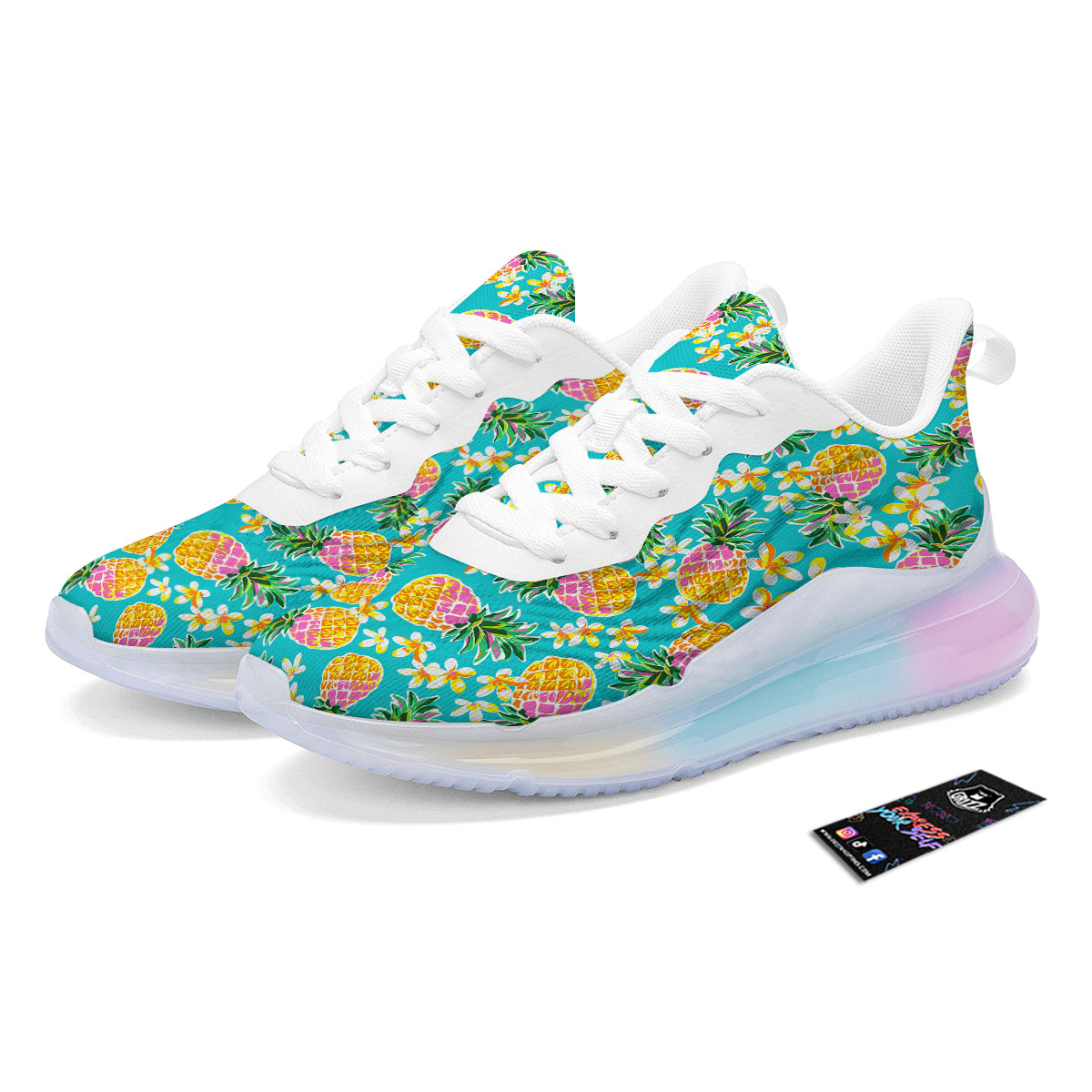 Pineapple Tropical Teal Print Pattern Running Sneakers-grizzshop