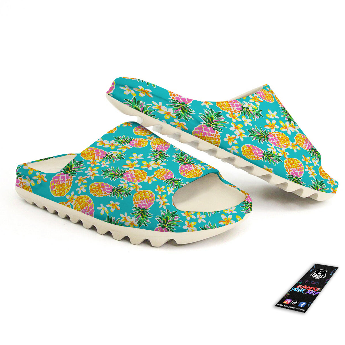Pineapple Tropical Teal Print Pattern Sandals-grizzshop