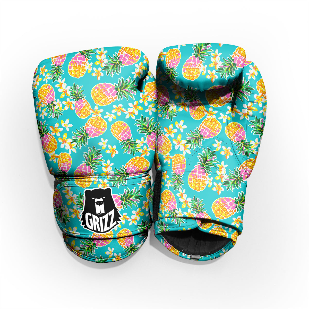 Pineapple Tropical Teal Print Pattern Sparring Gloves-grizzshop
