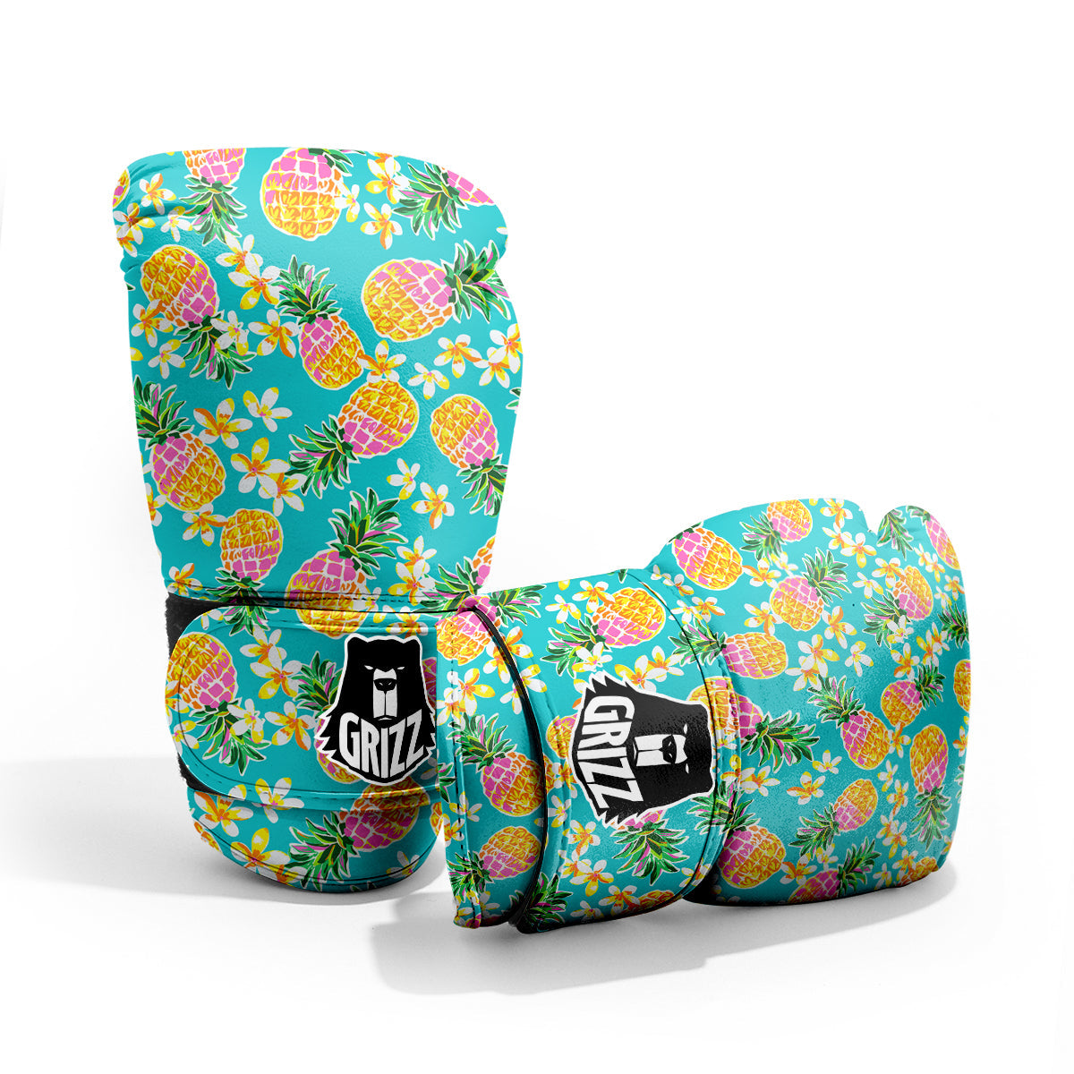 Pineapple Tropical Teal Print Pattern Sparring Gloves-grizzshop