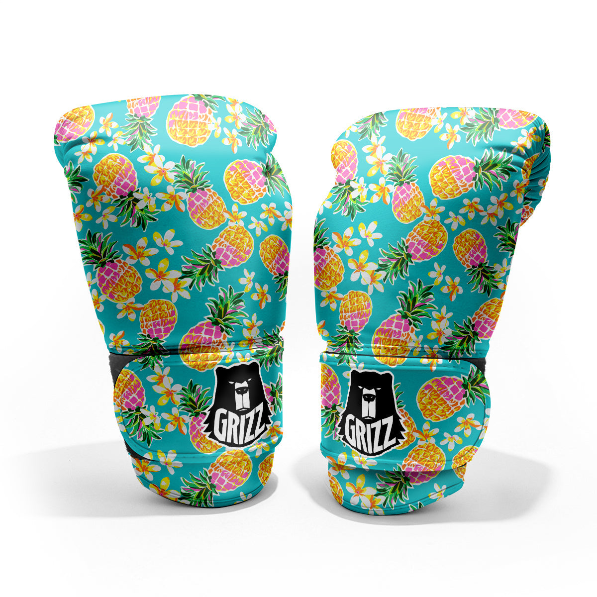 Pineapple Tropical Teal Print Pattern Sparring Gloves-grizzshop
