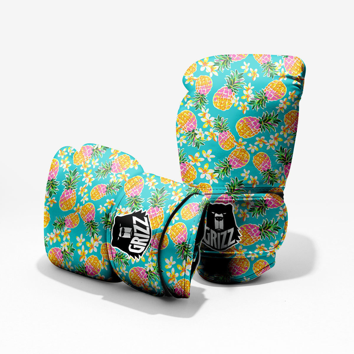 Pineapple Tropical Teal Print Pattern Sparring Gloves-grizzshop
