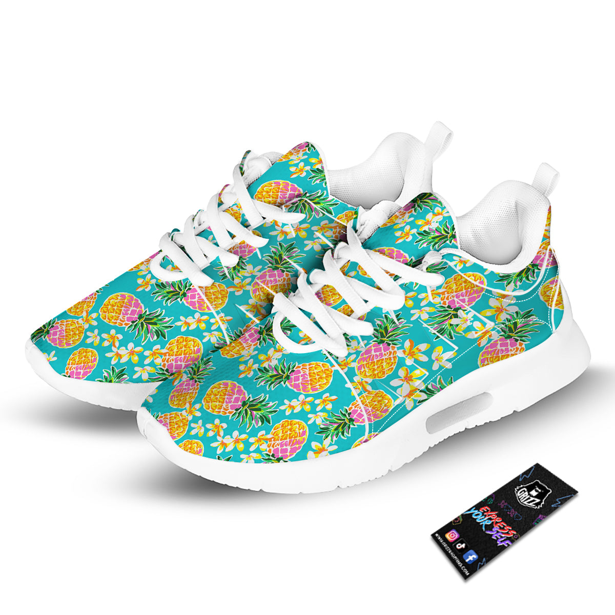 Pineapple Tropical Teal Print Pattern Tennis Shoes-grizzshop