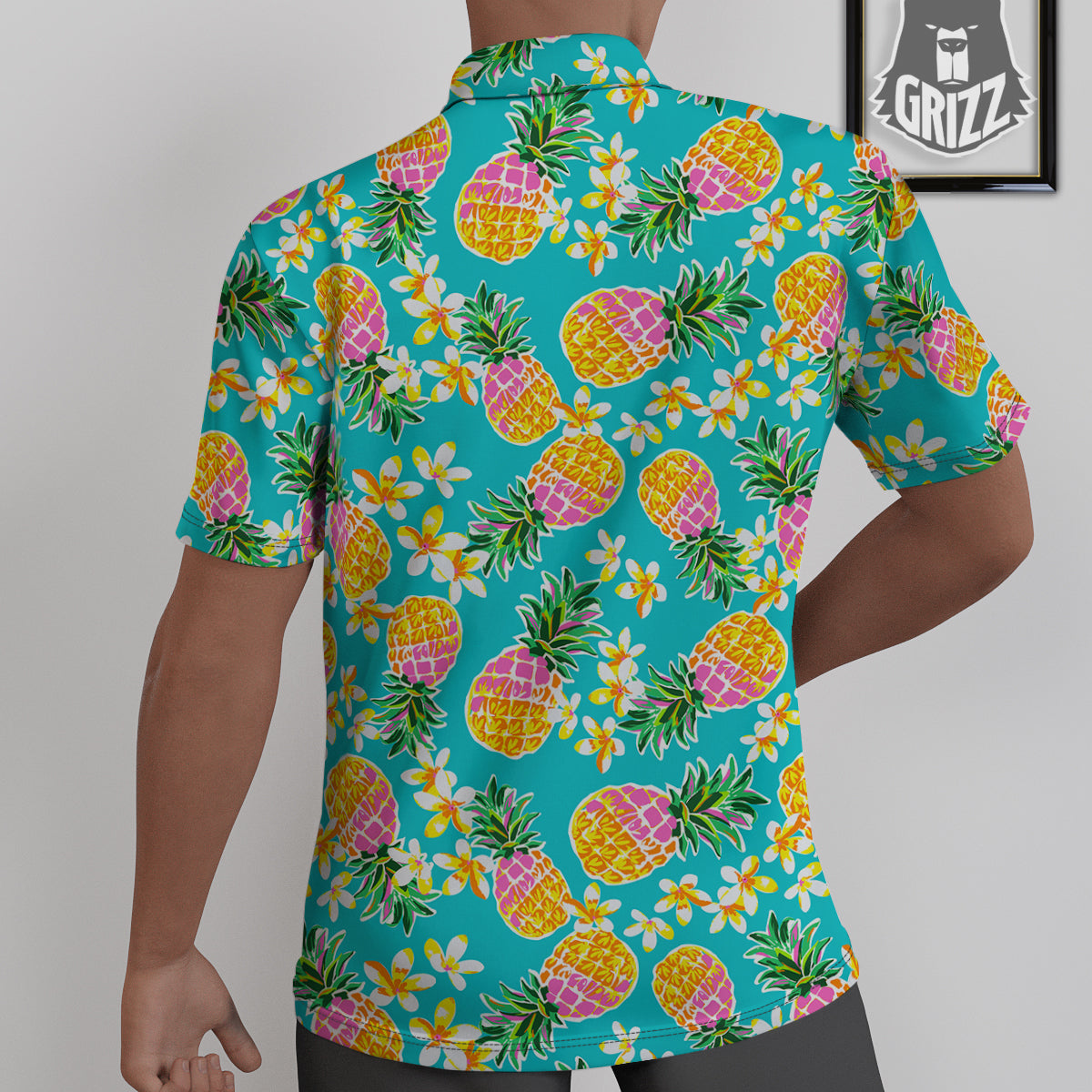 Pineapple Tropical Teal Print Pattern Untucked Shirts-grizzshop
