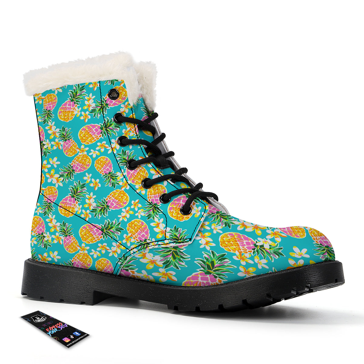 Pineapple Tropical Teal Print Pattern Winter Boots-grizzshop