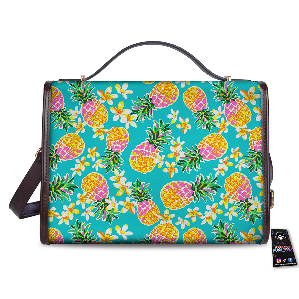 Pineapple Tropical Teal Print Pattern Women's Satchel Bag-grizzshop