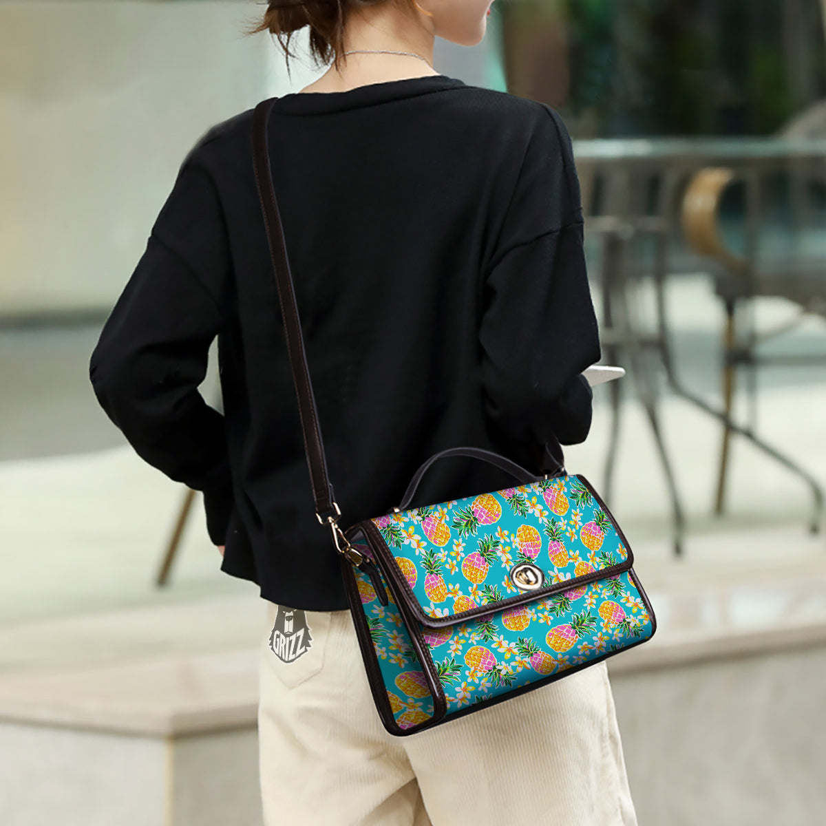 Pineapple Tropical Teal Print Pattern Women's Satchel Bag-grizzshop