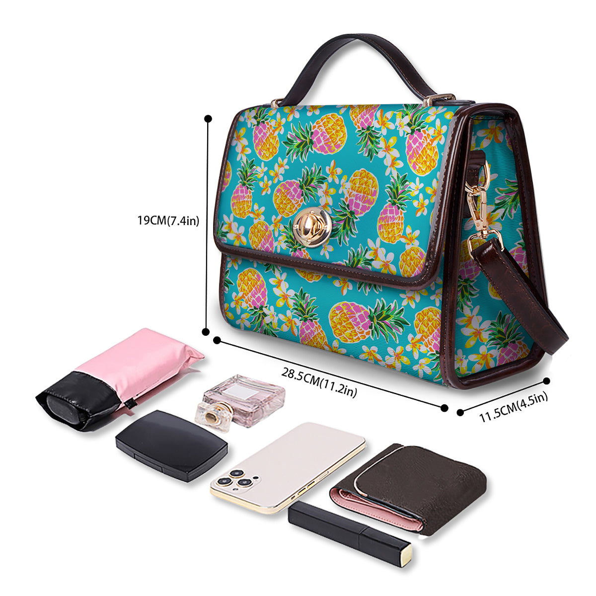 Pineapple Tropical Teal Print Pattern Women's Satchel Bag-grizzshop