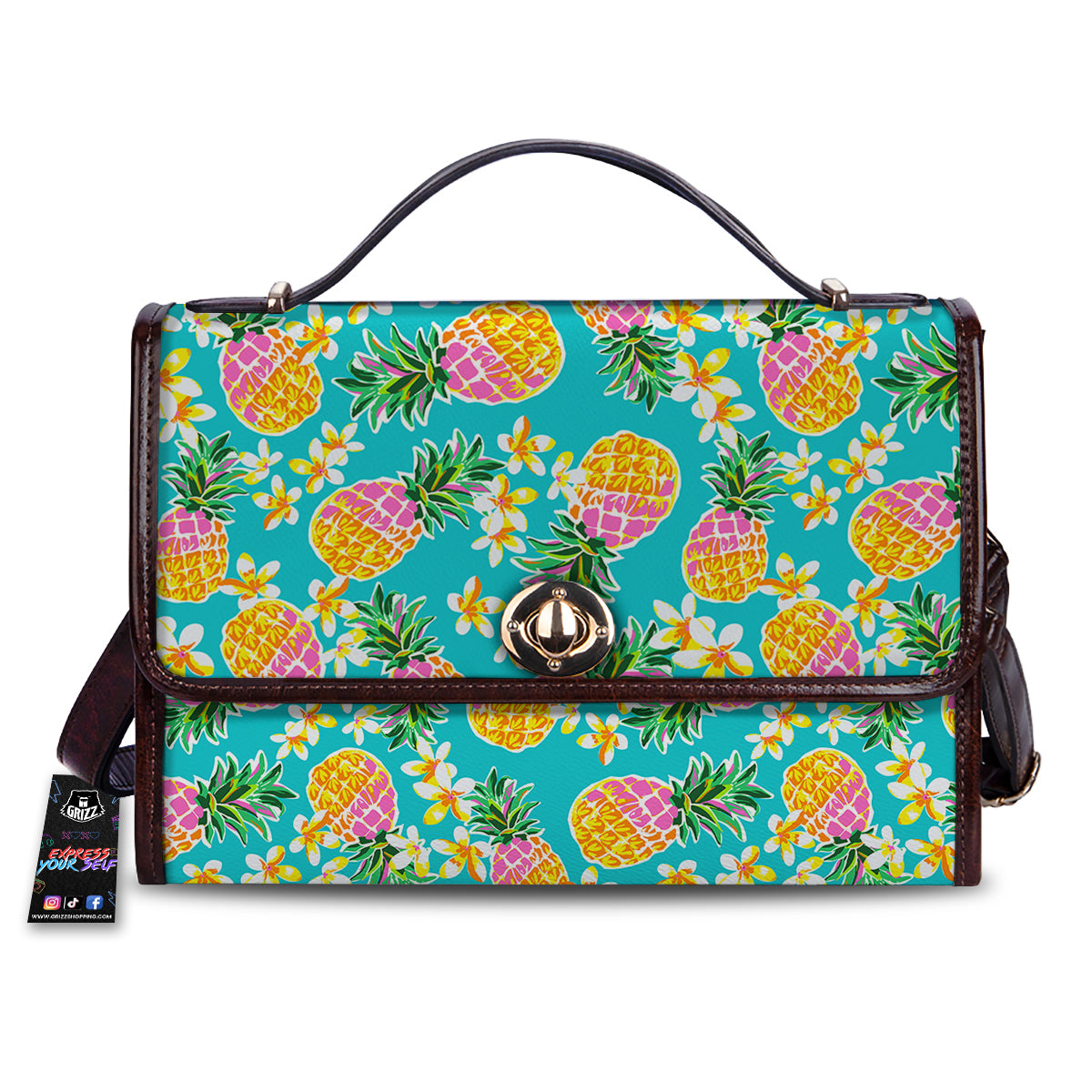 Pineapple Tropical Teal Print Pattern Women's Satchel Bag-grizzshop