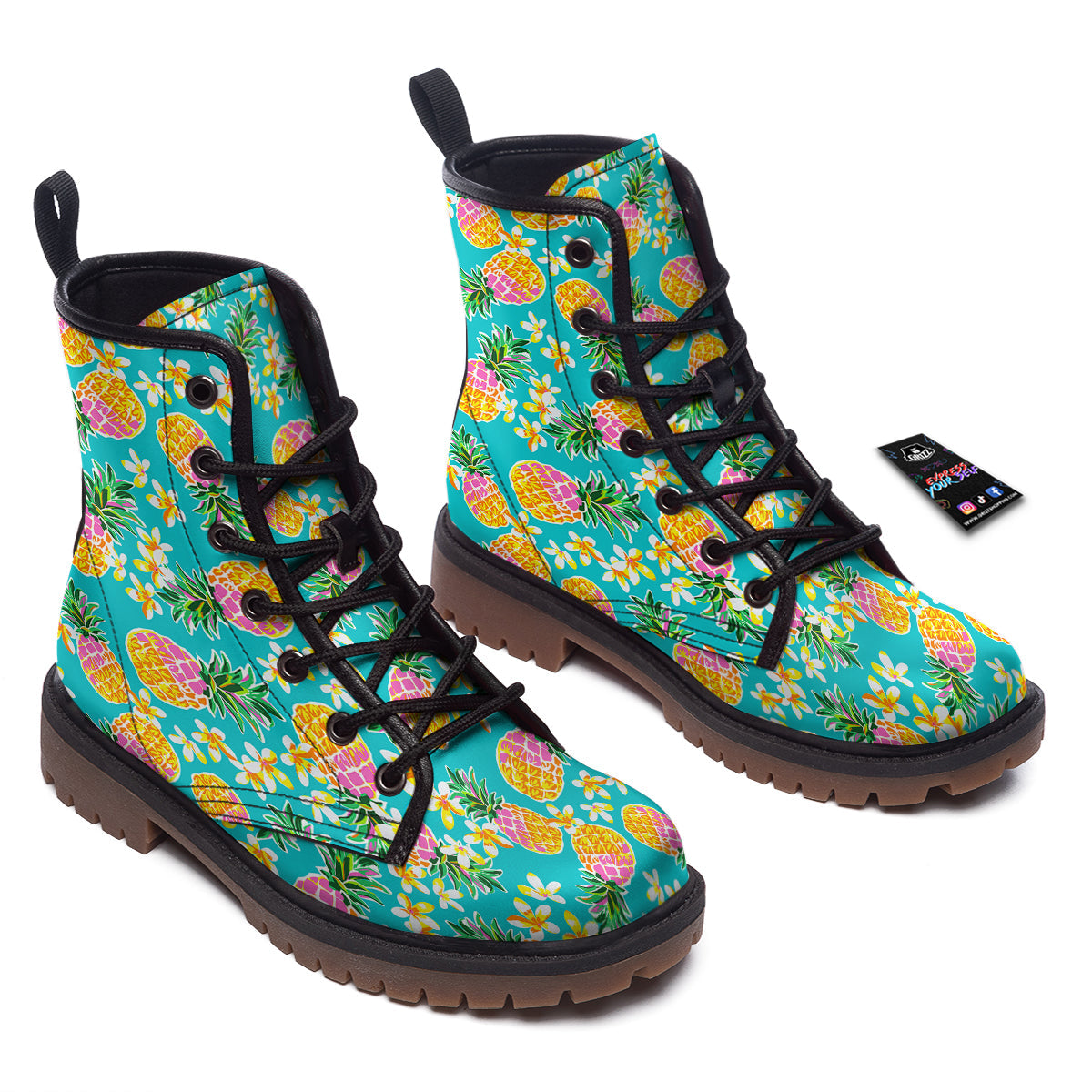 Pineapple Tropical Teal Print Pattern Work Boots-grizzshop