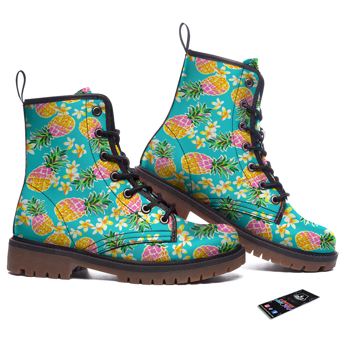 Pineapple Tropical Teal Print Pattern Work Boots-grizzshop
