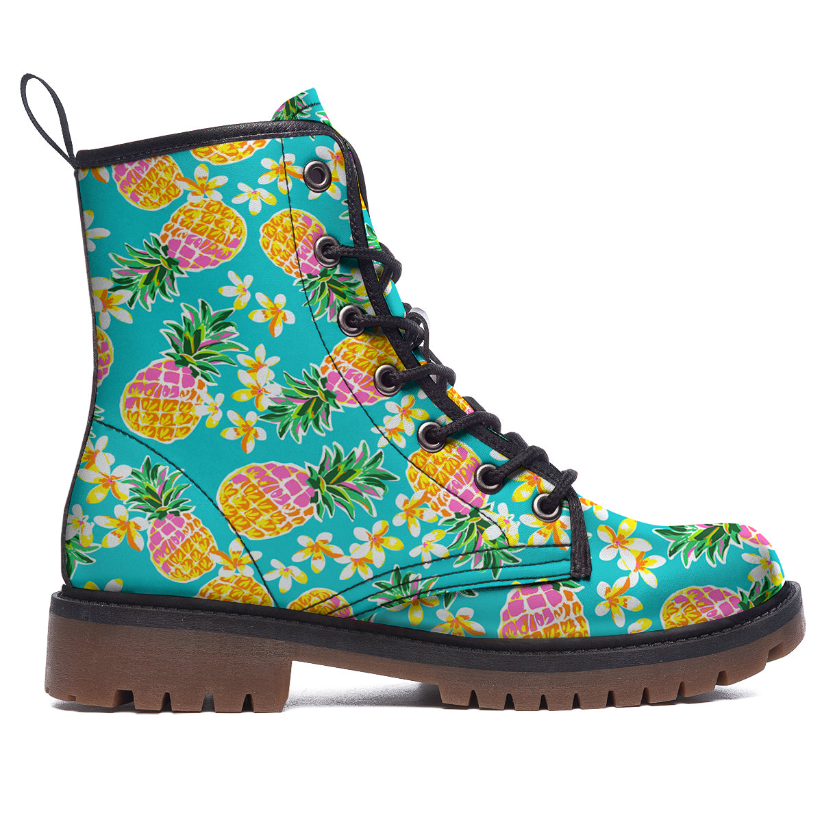 Pineapple Tropical Teal Print Pattern Work Boots-grizzshop