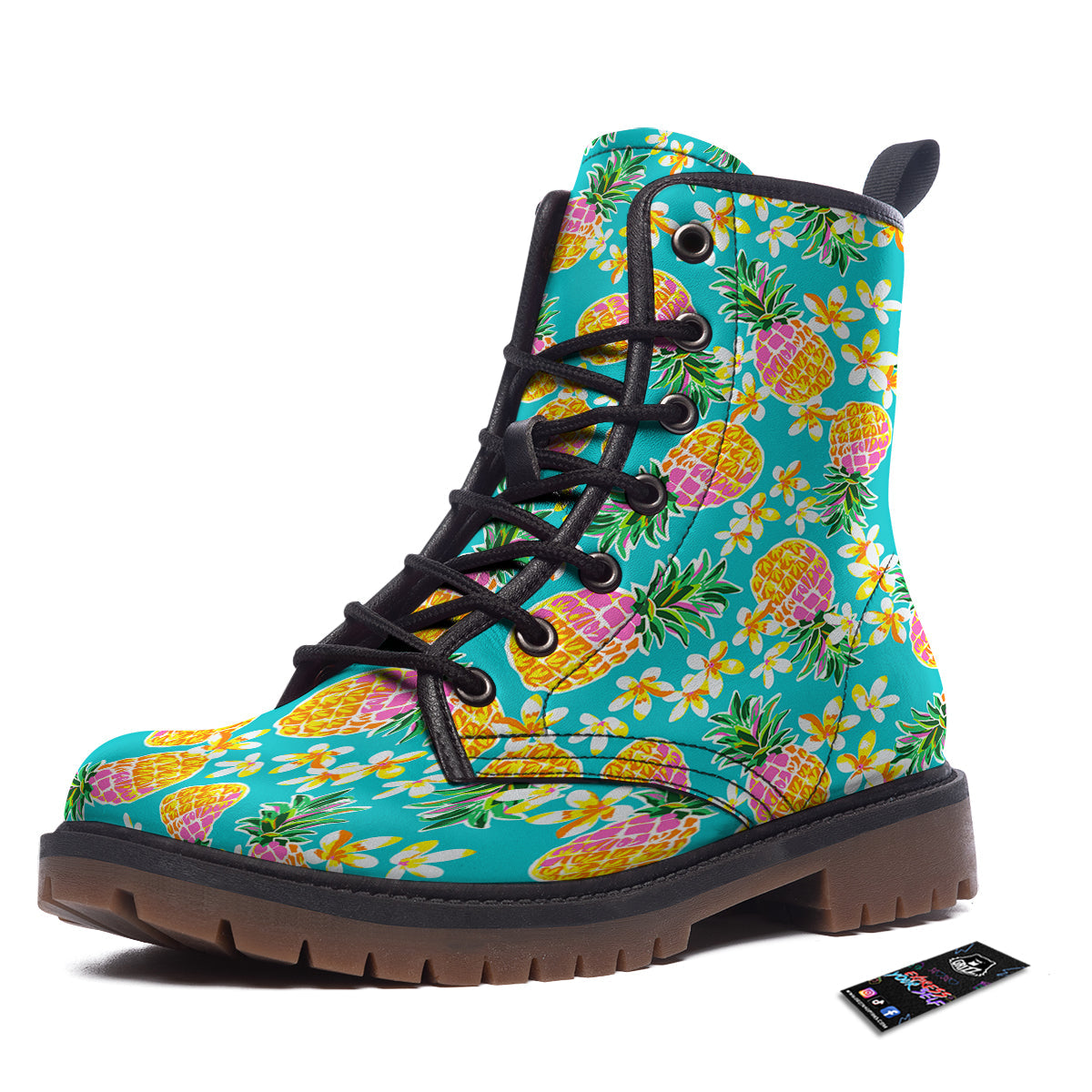 Pineapple Tropical Teal Print Pattern Work Boots-grizzshop