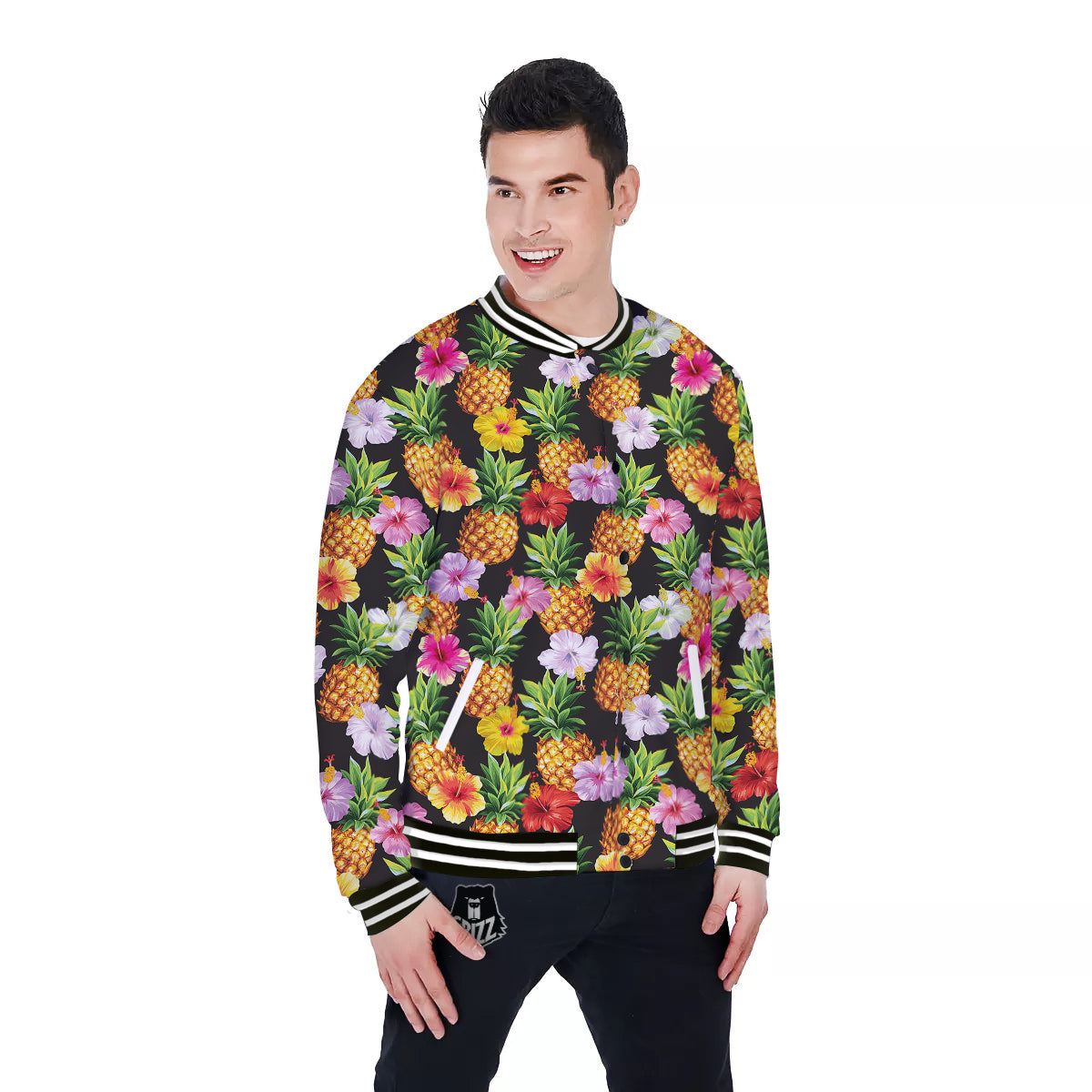 Pineapple Tropical Vintage Print Pattern Baseball Jacket-grizzshop