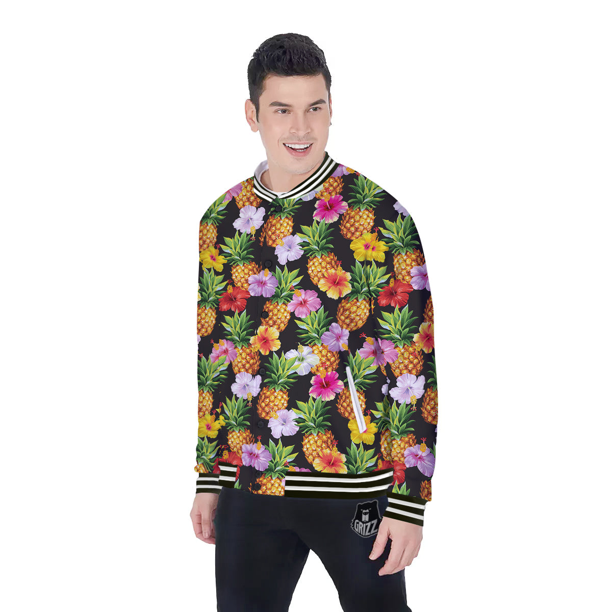Pineapple Tropical Vintage Print Pattern Baseball Jacket-grizzshop