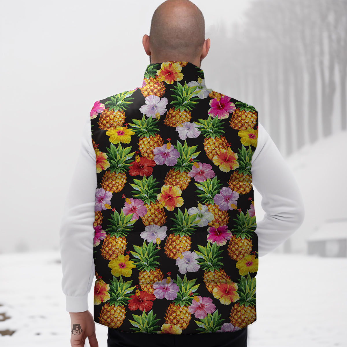 Pineapple Tropical Vintage Print Pattern Down Vest-grizzshop